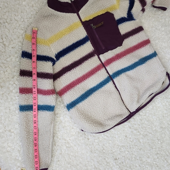 Colorful Striped Teddy Jacket Women’s Sz L Cozy Fall Spring Streetwear Outerwear - Picture 7 of 13